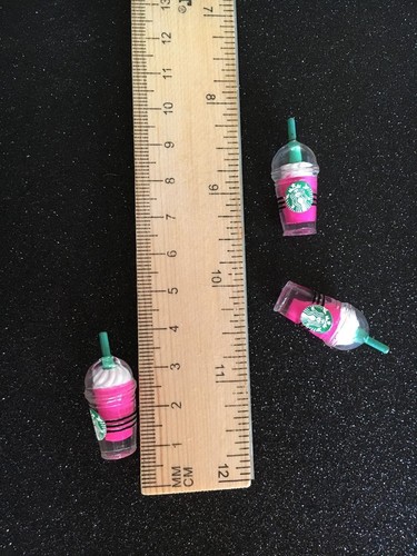 bow center kawaii jewerly 6pc Pink Starbucks Frappuccino resin cabochon