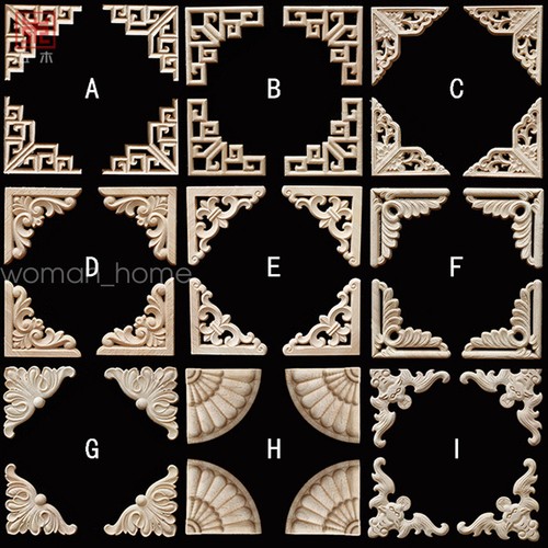 Non peinte à la main sculpté incrustation de surface applique carré Tiroir Armoire Porte Décoration Maison//F