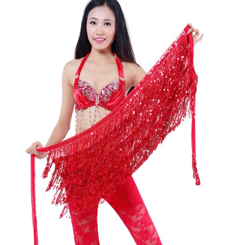 Belly Dance Costume Sequins Tassels Fringes Hip Scarf Belt Waist Skirt CAL