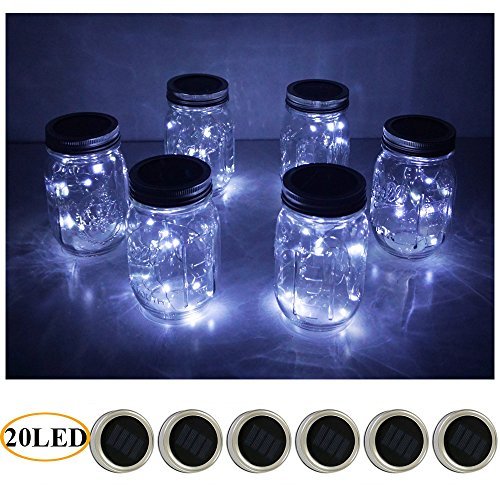 6-Pack Mason Jar lumières 20 DEL Solaire Coloré Fairy String Lights Couvercles Insert