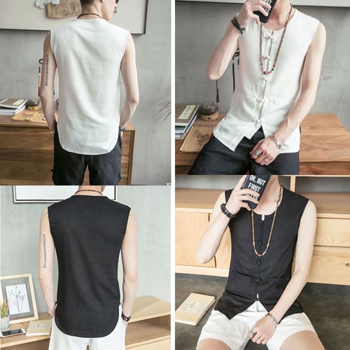 Vintage Men Sweatshirt Chinese Style Cotton Linen Sleeveless Shirts Casual tops