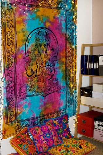 Lord Ganesha Mandala Twin Wandbehang Indisch Baumwolle Deko Tuch Tappisserie