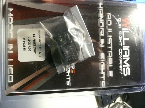 WILLIAMS GUN SIGHT FIBER OPTIC RUGER MKII MKIV BULL BARREL CLICK ADJ MKIII