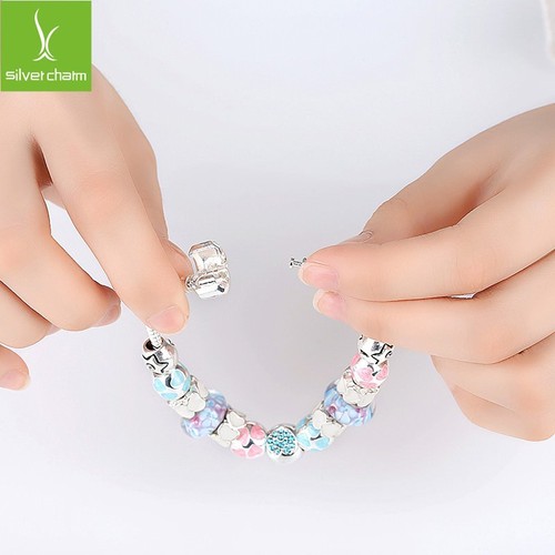 Bracciale Donna Silver 925 Charms Colorate Vetro Murano Zirconi