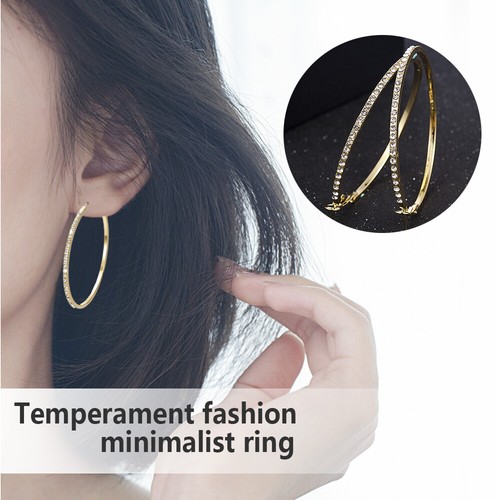 Retro Large Circle Hoop Round Gold Silver Crystal Rhinestone Earrings Ear Studs