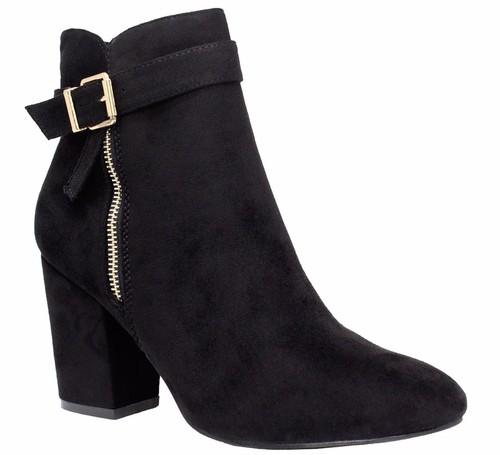 Ladies Womens Mid High Block Heels Casual Buckle Chelsea Ankle Boots Shoes Size