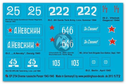 8 tanks 2754 Peddinghaus 1//72 Various Russian Tank Markings 1943-1945 WWII