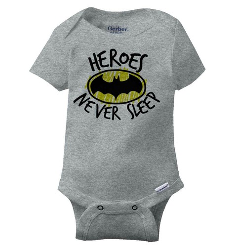 Heroes Never Sleep Gerber OnesieCool Bat Symbol Awake Night Baby Romper