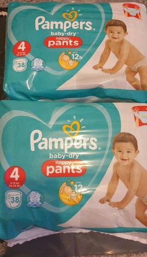 Size 4-38 Pack Pampers Baby-Dry Nappy Pants Disposable Cotton Nappies