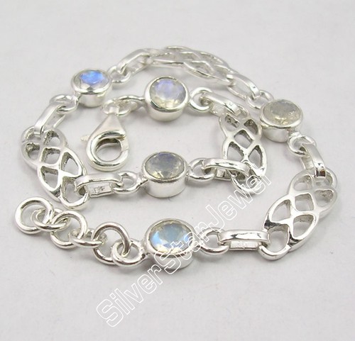 .925 Silver Original RAINBOW MOONSTONE DECO Cast Bracelet 7.7/" ONE OF A KIND