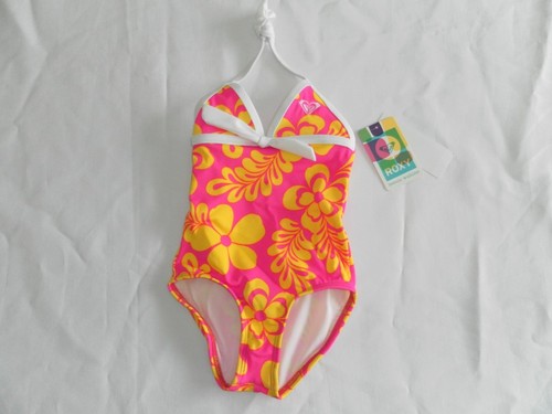 NWT Girls ROXY Teenie Wahine Swimsuit Pink Yellow 2T Bathing Suit Swim Hawaiian