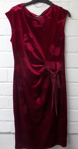Women Ladies New Velvet Floral Side Tie Knot Fitted Stretch Bodycon Dress UK8-18