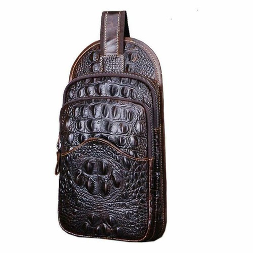 Hebetag Crocodile Genuine Leather Sling Crossbody Bag For Men Travel Outdoor Hun