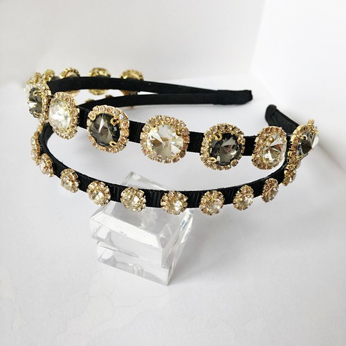 Double Row Grey Silver Embellished Headband Rhinestone Jewelled Hairband Multi