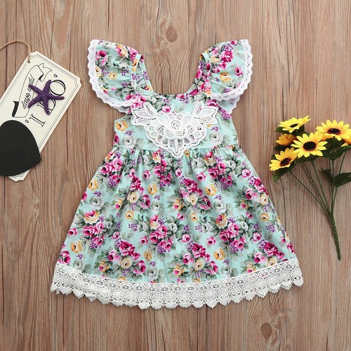 Infant Kids Baby Girl Summer Straps Lace Princess Dress Ruffles Floral Sundress