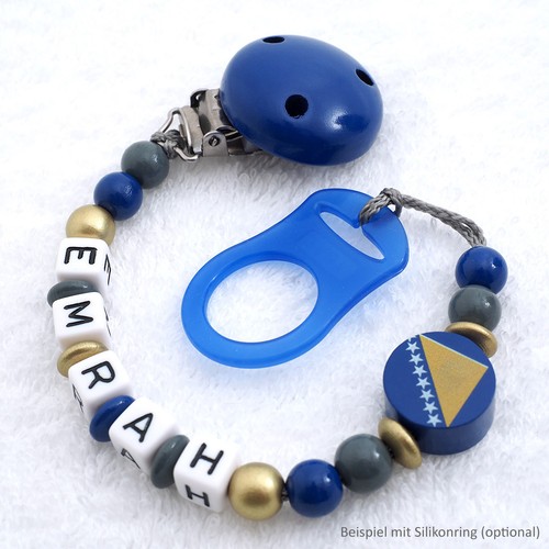 Schnullerkette mit Namen ❤Bosnien Herzegowina❤ Junge Mädchen Babygeschenk Geburt