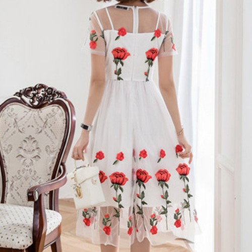 1yd FASHION ROSE tessuto ricamato in pizzo FAI DA TE Abito Gonna anelastica Accessori