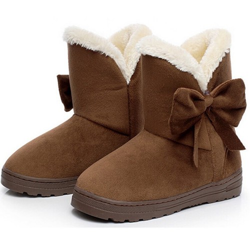 Women Bow Tie Fashion Winter Snow Warm Boots Bowknot Round Toe Mid Calf Shoes US