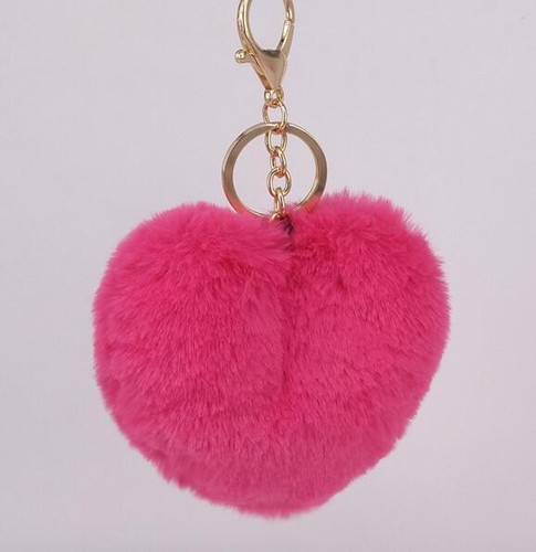 Keyring Soft Faux Fluffy Heart Rabbit Fur Handbag Pendant Charm PomPom Keychain