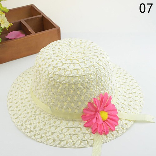 Lovely Multi Color Sun Hat Summer Girls Kids Straw Beach Flower Bag Tote Handbag
