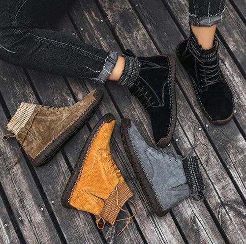 Men Pigskin Leather Casual Shoes British Comfort Ankle Sock Boots Lace Up Bootie