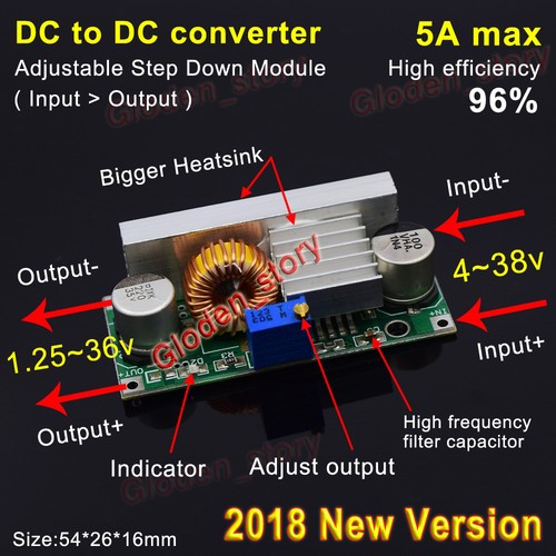 5A Mini DC-DC Buck Step Down Voltage Converter 5V-36V to 3.3V 6V 9V 18V 12V 24V
