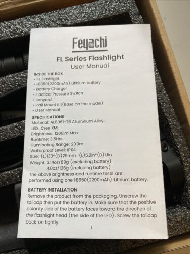 Feyachi FL11-MB Tactical Flashlight 1200 Lumen Matte Black LED Weapon... 