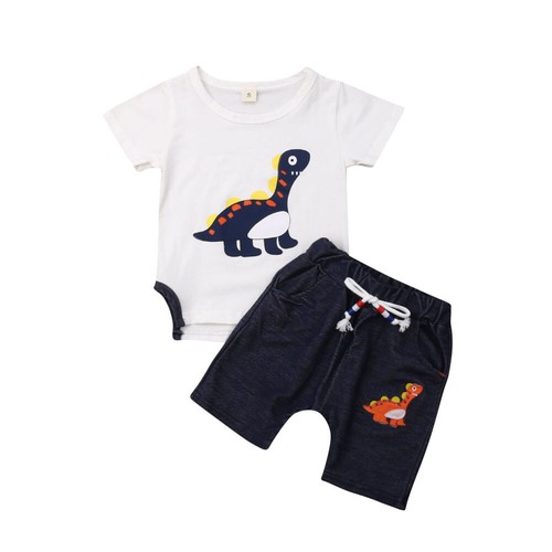 UK Toddler Baby Boys Kids Summer Clothes Dinosaur T-shirt+Shorts Outfits Set