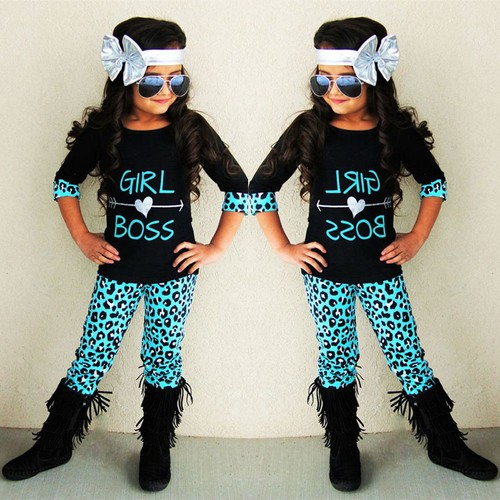 2-6T Toddler Kids Baby Girls Outfits Leopard T-shirt Tops+Long Pants Clothes Set