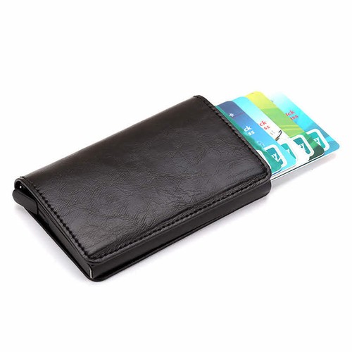 Credit Card Holder PU Leather Wallet Antitheft Men Wallets Automatic Pop Up Card