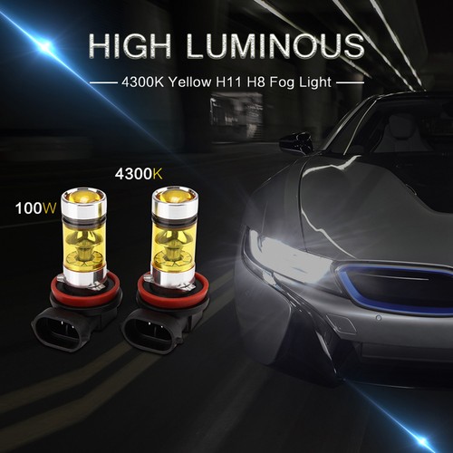 2xH8 H9 H11 H16 4300K Yellow100W High Power CREE LED Fog Light Driving Bulb DRL