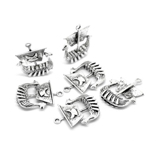 1 1//8/" x7//8/" 50PCs Ton Argent Viking Bateau Pirate Charme Pendentifs 27x22mm