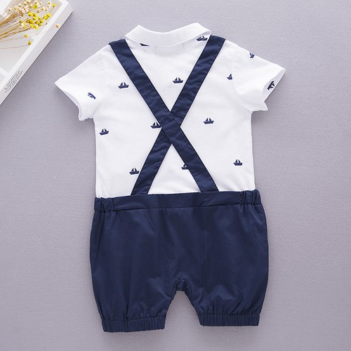 Baby Toddler Boy Wedding Tuxedo Formal Suit Sailor Marine Outfit Clothes Romper