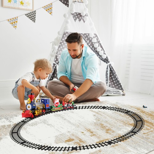 Electric Christmas Train Tracks Set Kids Toy w// Lights Sounds Smoke Around Tree