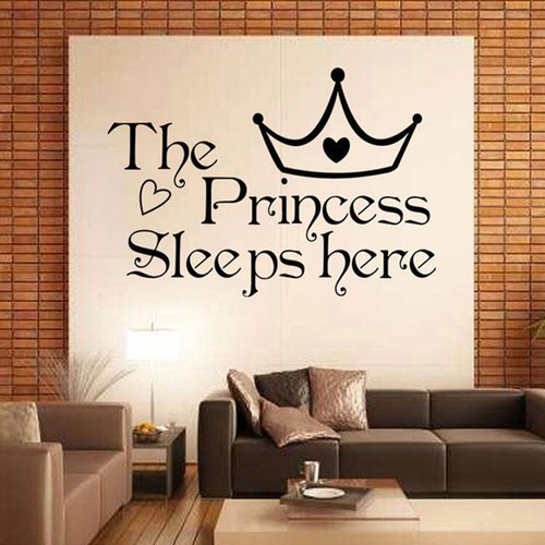 The Princess Sleeps Here Sticker Nursery Vinyl Wall Decal Girls Bedroom Decor LE