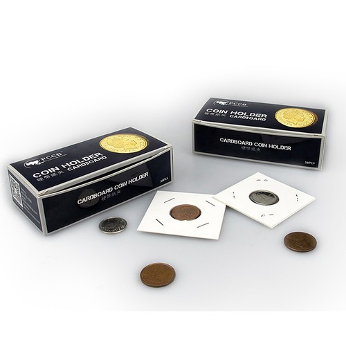 50 x Collapsible Cardboard Coin Holders Flips Mylar Coin Supplies 40mm White