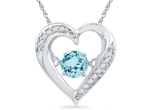 ctw Details about   Lab Created Blue Topaz Moving Gem Heart Pendant Necklace 1/3 Carat in Ster 