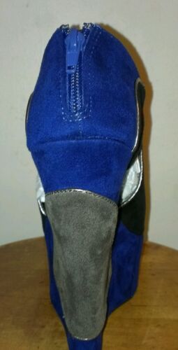 Blue Black and Gray Suede Wedge
