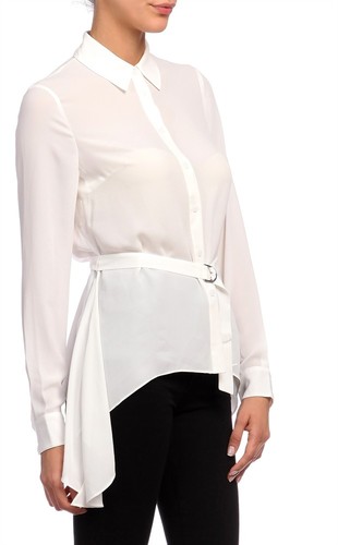 Karen Millen Ivory Crepe Draped Formal Shirt Office Blouse Collared Top 8 /& 10