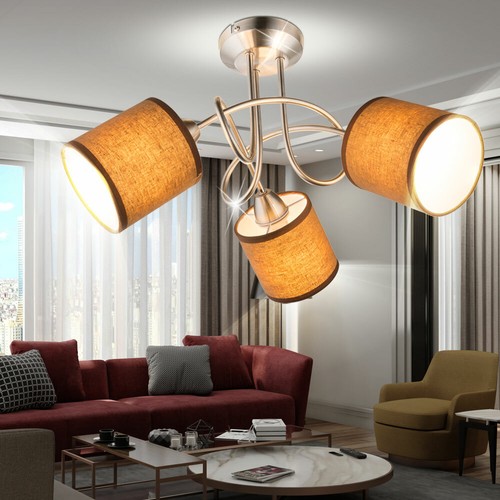 Design Textil Decken Beleuchtung braun Wohn Ess Zimmer Leuchte Lampe 3 flammig