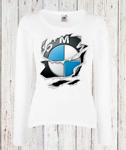 LADY//DAMEN T-SHIRT BMW M POWER Torn 2 Ripped LOGO CAR LANGARM//KURZARM WHITE