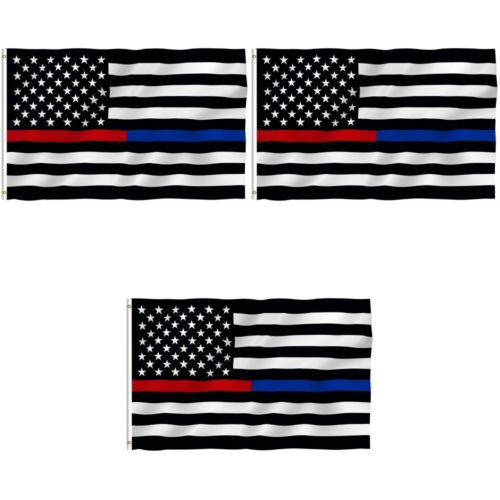 3-Pack Thin Blue Line American Flag 3x5 Police Firefighter Red Support Flag