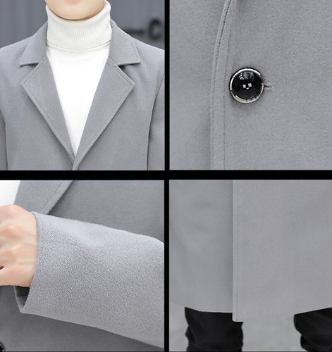 Men/'s Trench Coat Woolen Jacket Single Breasted Peacoat Parka Overcoat Lapel New