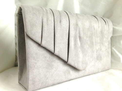 NEW DARK GREY FAUX SUEDE EVENING DAY CLUTCH BAG SHOULDER XMAS CLUB PARTY PROM