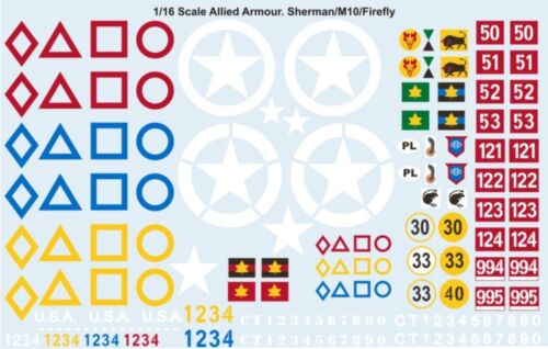 Tank Decal Allied Units Waterslide 1//16 Sherman and others