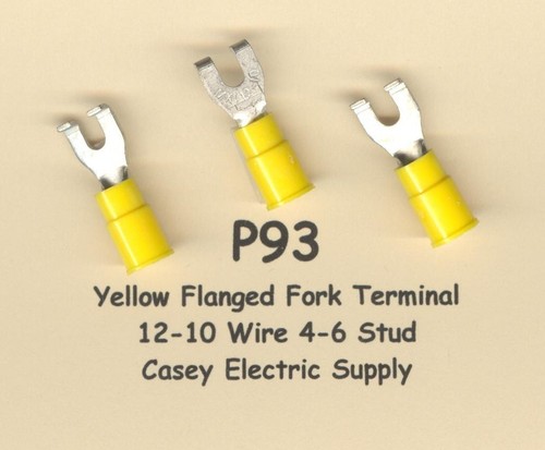 25 Yellow Insulated FLANGED Fork SPADE Terminal #12-10 Wire Gauge #6 Stud MOLEX