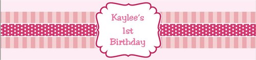 25 Pink Girl First Birthday Water Bottle Wrapper Favors Labels custom
