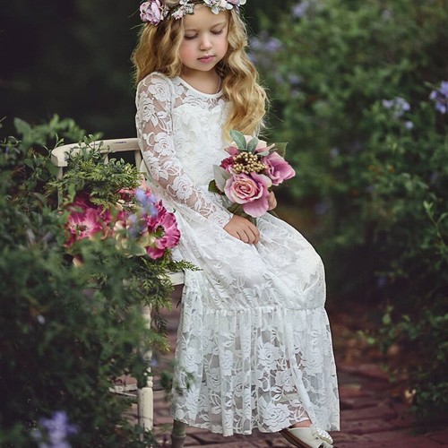 Flower Girl Lace Princess Dress Wedding Party Bridesmaid Toddler Gown Kids Prom