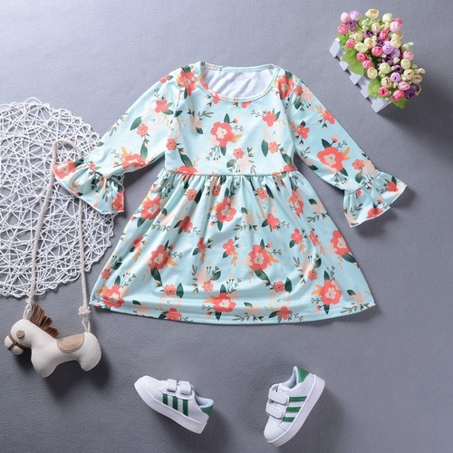 Flower Girl Princess Dress Kids Party Pageant Long Sleeve Floral Dresses Clothes