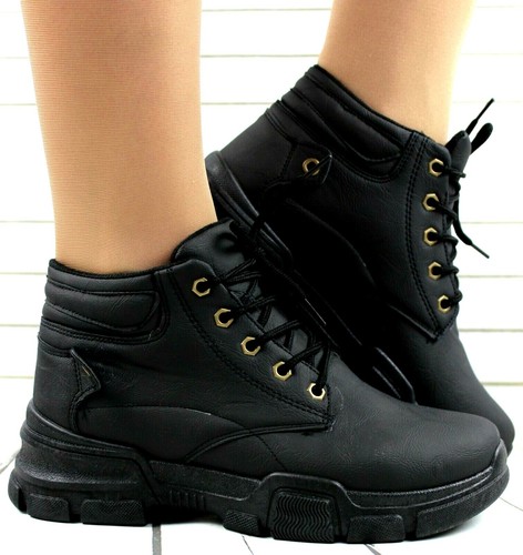 LADIES BLACK LACE UP CASUAL FLAT HI HIGH TOP ANKLE BOOTS SHOES TRAINERS SNEAKERS